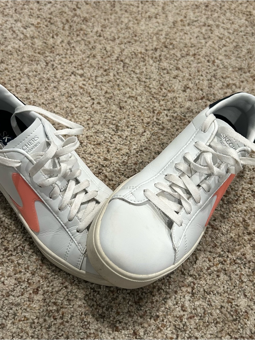 Skechers Women's White Sneakers with Coral Accent